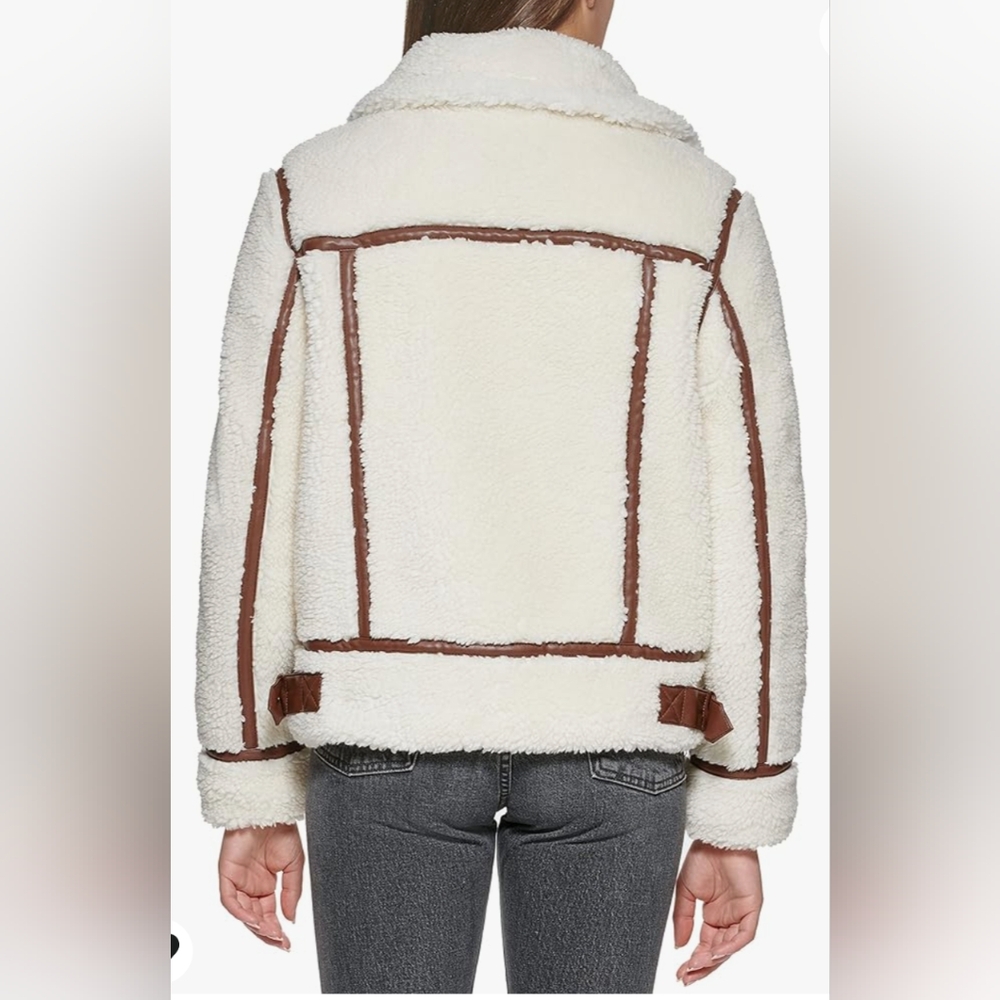 🆕 NWT Levi's zip-up faux leather and sherpa jacket with contrast piping - Picture 3 of 8